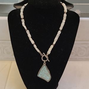 Ceramic Pendent 2 sided Neckless with Moonstone